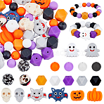 47Pcs 19 Style Silicone Beads, DIY Necklaces and Bracelets Makingm, Halloween Theme, Mixed Shapes, Mixed Color, 11.5~27.5x11~30.5x7.5~14mm, Hole: 2~3mm(SIL-HY0001-23)