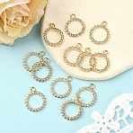 12Pcs Alloy Rhinestone Pendants, Ring Charms, Golden, 20.5x17.5x2mm, Hole: 2mm(FIND-YW0007-95G)