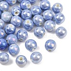 Glazed Porcelain Round Beads, Glossy Ceramic Beads, AB Color Plated, Cornflower Blue, 8mm, Hole: 2mm(PORC-S490-8mm-09)