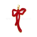 Rack Plating Brass Pendants, with Velvet, Long-Lasting Plated, Cadmium Free & Lead Free, Bowknot Charms, with Jump Ring, Real 18K Gold Plated, 48.5x27x6mm, Hole: 4.5x3mm(KK-C082-12G)