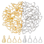 90Pcs 6 Style Rack Plating Brass Ice Pick Pinch Bails, Long-Lasting Plated, Platinum & Golden, 7.5~11x4~6.5x2~3.5mm, Hole: 1.2mm, Pin: 0.7mm(KK-DC0004-41)