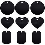 30Pcs 3 Styles Aluminum Pendants, Stamping Blank Tag, Mixed Shapes, Black, 33~40x25.5~37.5x0.5~1mm, Hole: 3.5mm, 10pcs/style(ALUM-SC0001-10)