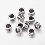 Retro Style Antique Silver Tone Tube Tibetan Silver Alloy Beads, Lead Free, Cadmium Free and Nickel Free, about 8mm in diameter, 4mm thick, hole: 5mm(X-LF11346Y-NF)