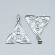 Synthetic Quartz Crystal Pendants, with Stainless Steel Snap On Bails, Trinity Knot/Triquetra, Irish, 23~40x33~38x5~7mm, Hole: 6x4mm(G-T088-15)