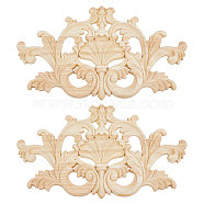 Rubber Wood Carved Onlay Applique, Center Flower Long Applique, for Door Cabinet Bed Unpainted Decor European Style, Blanched Almond, 170x296x7mm(AJEW-WH0248-467)