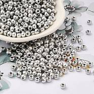 Metallic Colours Plated Glass Seed Beads, Round Hole, Round, Silver Plated, 4x3mm, Hole: 1.4mm, 7650pcs/pound(SEED-H002-G-A573)