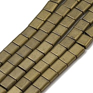 Electroplated Non-magnetic Synthetic Hematite Beads Strands, Square, Matte Style, 2-Hole, Dark Khaki, 6x6x3mm, Hole: 1.2mm, about 69pcs/strand, 15.55 inch(39.5cm)(G-C106-A01-10)