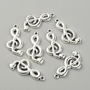 Tibetan Style Alloy Pendants, Musical Note, Antique Silver, 28.5x13x2mm, Hole: 1.2mm(FIND-CJC0017-25AS)