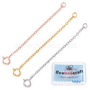 Beebeecraft 3Pcs 3 Style 925 Sterling Silver Chain Extender, Cable Chains with Spring Ring Clasps for End Chains, Mixed Color, 51mm, 1Pc/style(BJEW-BBC0001-02)