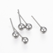 201 Stainless Steel Ball Stud Earrings, with 304 Stainless Steel Pin, Hypoallergenic Earrings, Stainless Steel Color, 17mm, Pin: 0.8mm(STAS-H413-02P-B)