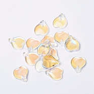 Glass Charms, Heart Shaped Petal, AB Color, Gold, 15x12x4.5mm, Hole: 1mm(GLAA-H016-02B-34)