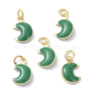 Brass Enamel Charms, Real 18K Gold Plated, with Jump Rings, Moon, Cadmium Free & Lead Free, Green, 11x7x3.5mm, Hole: 2.6mm(KK-C218-02G-B)