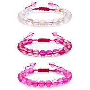 3Pcs Round Synthetic Moonstone Braided Bead Bracelets, Gemstone Jewelry for Women, Pink, Inner Diameter: 1-7/8~3-1/4 inch(4.8~8.3cm)(BJEW-SW00061-05)