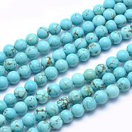 Natural Magnesite Beads Strands, Dyed & Heated, Round, Medium Turquoise, 6mm, Hole: 1mm, about 64pcs/strand, 15.7 inch(40cm)(TURQ-G148-07-6mm)