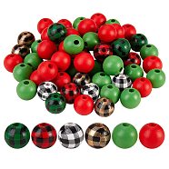 100Pcs Painted Natural Wood Beads, Plaid Beads, Round & Round with Tartan Pattern, Mixed Color, 16mm, Hole: 4mm(sgWOOD-SZ0001-08)
