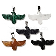 Natural & Synthetic Mixed Gemstone Pendants, Eagle Charms with Platinum Plated Iron Snap on Bails, 24~25x40x4~4.5mm, Hole: 7x3.5mm(G-M424-05P)