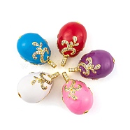 Brass Micro Pave Cubic Zirconia Pendants, with Enamel, Real 18K Gold Plated, Egg Charms, Mixed Color, 26x16mm, Hole: 3.5x4.5mm(KK-E112-03G)