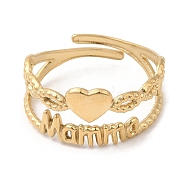 304 Stainless Steel Open Cuff Ring, Heart with Word Momma, for Mother's Day, Real 14K Gold Plated, Inner Diameter: 18mm(RJEW-K248-06G)