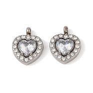 304 Stainless Steel Cubic Zirconia Pendants, with Rhinestone, Heart Charms, Clear, 12.5x10x3.5mm, Hole: 1.8mm(STAS-A076-02P-01)