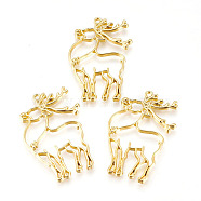 Zinc Alloy Open Back Bezel Pendants, For DIY UV Resin, Epoxy Resin, Pressed Flower Jewelry, Long-Lasting Plated, Christmas Reindeer/Stag, Golden, 47.5x32x2.5mm(PALLOY-F242-02G-02)