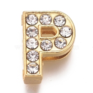 Alloy Slide Charms, with Crystal Rhinestone, Letter, Letter.P, P: 12.5x12x4.2mm, Hole: 2x8mm(PALLOY-WH0070-30P)