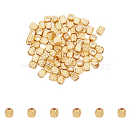 80Pcs Matte Style Brass Beads, Long-Lasting Plated, Textured, Cuboid, Real 14K Gold Plated, 3x2.5x2.5mm, Hole: 1.5mm(KK-UN0003-06)