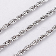 304 Stainless Steel Rope Chains, with Spool, Unwelded, Stainless Steel Color, 3mm, about 32.8 Feet(10m)/roll(CHS-F005-10P)