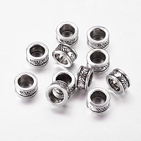 Retro Style Antique Silver Tone Tube Tibetan Silver Alloy Beads, Lead Free, Cadmium Free and Nickel Free, about 8mm in diameter, 4mm thick, hole: 5mm