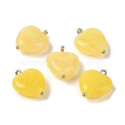 Acrylic Pendants, Imitation Gemstone, with Brass Loops, Heart, Gold, 19.5x15.5x7mm, Hole: 2mm(MACR-C033-03D)