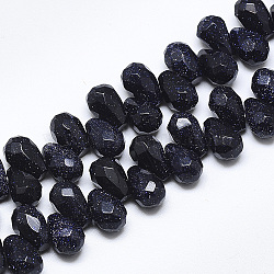 Synthetic Blue Goldstone Beads Strands, Top Drilled Beads, Faceted, Teardrop, 11.5~12x8mm, Hole: 0.8mm, about 40pcs/strand, 8.2 inch(G-S357-C01-19)