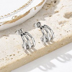 304 Stainless Steel Triple C-Shaped Stud Earrings for Women, with 316 Surgical Stainless Steel Ear Pins, Stainless Steel Color, 13.5x18x9~10mm(EJEW-C096-68P-01)