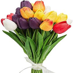 PU Leather Imitation Tulip, Artificial Flower Bouquets, for Wedding Bouquet Floral Arrangement Table Decoration, Mixed Color, 32x6.5x3.2cm, 5 colors, 5pcs/color, 25pcs/set(DIY-GA0001-24)