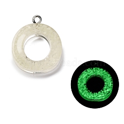 Luminous Resin Pendants, Glow in the Dark, with Platinum Plated Loop, Letter, Letter O, 24x20x5mm, Hole: 1.8mm(RESI-I059-O02)