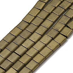 Electroplated Non-magnetic Synthetic Hematite Beads Strands, Square, Matte Style, 2-Hole, Dark Khaki, 6x6x3mm, Hole: 1.2mm, about 69pcs/strand, 15.55 inch(39.5cm)(G-C106-A01-10)