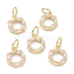 Brass Clear Cubic Zirconia Charms, Long-Lasting Plated, with Jump Ring, Ring, Golden, 10x9x2.5mm, Hole: 3.5mm(ZIRC-B010-25G)