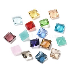 Pointed Back Glass Rhinestone Cabochons, Faceted Square, Mixed Color, 10x10x5~5.5mm(GLAA-B012-38B)