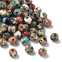 Vintage Handmade Round with Flower Pattern Cloisonne Beads, Mixed Color, 8mm, Hole: 1mm(CLB-XCP0001-01)