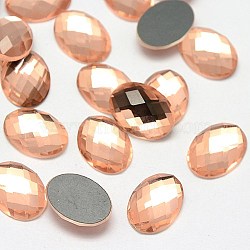 Faceted Glass Oval Cabochons, Pink, 18x13x3~5mm(GGLA-F008C-11)