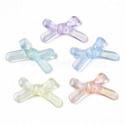 Transparent Acrylic Beads, Glitter Powder, Bowknot, Mixed Color, 19x32.5x6mm, Hole: 1.8mm(X-OACR-N008-077A)