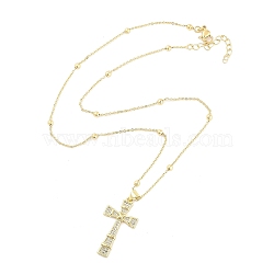 Brass Micro Pave Clear Cubic Zirconia Pendant Necklaces, Cross, Real 18K Gold Plated, 17.44 inch(443mm)(NJEW-Z035-03D-G)