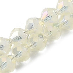 Electroplate Transparent Glass Beads Strands, Frosted, Rainbow Plated, Faceted Bicone, Light Yellow, 10x9.5mm, Hole: 1.2mm, about 60pcs/strand, 22.76''(57.8cm)(EGLA-I019-FR05)