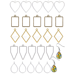 25pcs 5 styles Rack Plating Alloy Polygon Open Back Bezel Pendants, For DIY UV Resin, Epoxy Resin, Pressed Flower Jewelry, Mixed Shapes, Mixed Color, 33~45x20.5~30.2x3.5~3.8mm, Hole: 2.8~3mm, 5pcs/style(FIND-DJ0001-35)