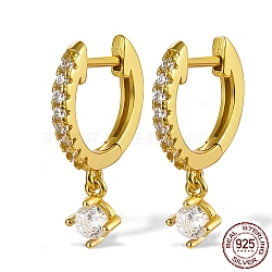 Sterling Silver Dangle Hoop Earrings, with Cubic Zirconia, Real 18K Gold Plated, 12x12mm(ZB6013-3)