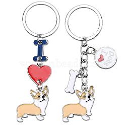 WEWAYSMILE 2 pcs Dog Keychain Car Keychain Pet Pendant Key-Ring Lovely Dog Key-ring Portable Metal Keychain Gift for Pet Lover Birthday Puppy Theme Party Supplies (Yellow Corgi), Platinum, 9.75x2.4cm(JX789A)