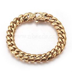 Ion Plating(IP) 201 Stainless Steel Curb Chain Bracelets, Golden, 9 inch(23cm), 12mm(BJEW-P244-01G)