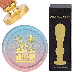 Brass Wax Seal Stamps with Wood Handle, for DIY Scrapbooking, Camera, 25mm(AJEW-WH0412-0193)