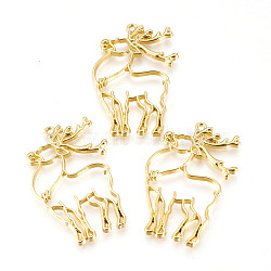 Zinc Alloy Open Back Bezel Pendants, For DIY UV Resin, Epoxy Resin, Pressed Flower Jewelry, Long-Lasting Plated, Christmas Reindeer/Stag, Golden, 47.5x32x2.5mm(PALLOY-F242-02G-02)