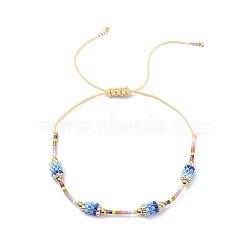 Glass Seed Column Link Bracelet, Adjustable Bracelet for Women, Dodger Blue, Inner Diameter: 1-5/8~3-3/8 inch(4~8.55cm)(BJEW-MZ00030-01)