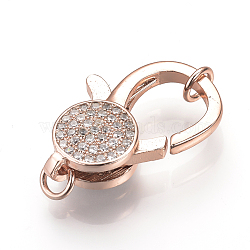 Brass Micro Pave Cubic Zirconia Lobster Claw Clasps, Rose Gold, 25x15x6mm, Hole: 3.5mm(ZIRC-S058-19RG)