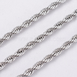 Tarnish Resistant 304 Stainless Steel Rope Chains, with Spool, Unwelded, Stainless Steel Color, 3mm, about 32.8 Feet(10m)/roll(CHS-F005-10P)